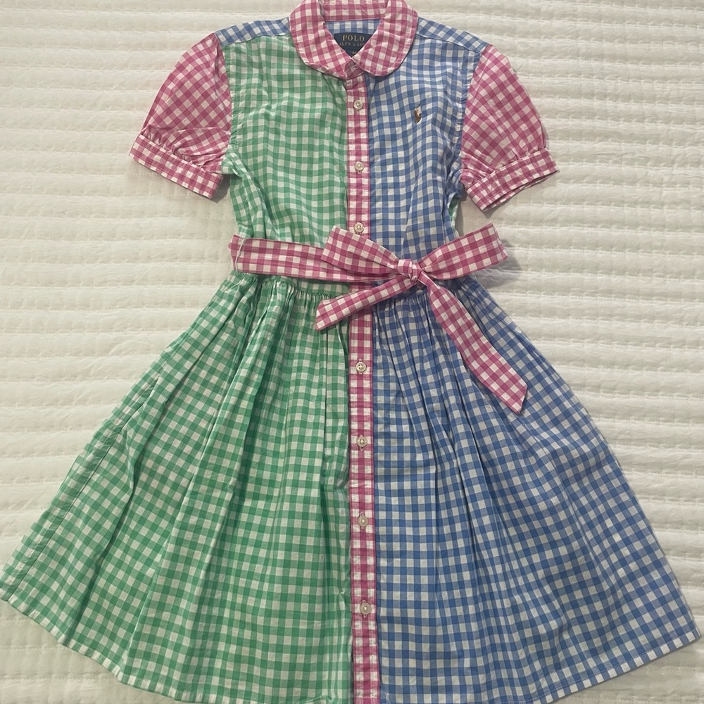Polo by Ralph Lauren Pink, Green, and Blue Gingham Kids Dress